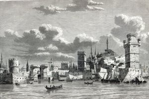 ロードス市の概観、「The Illustrated London News」より 作： English School